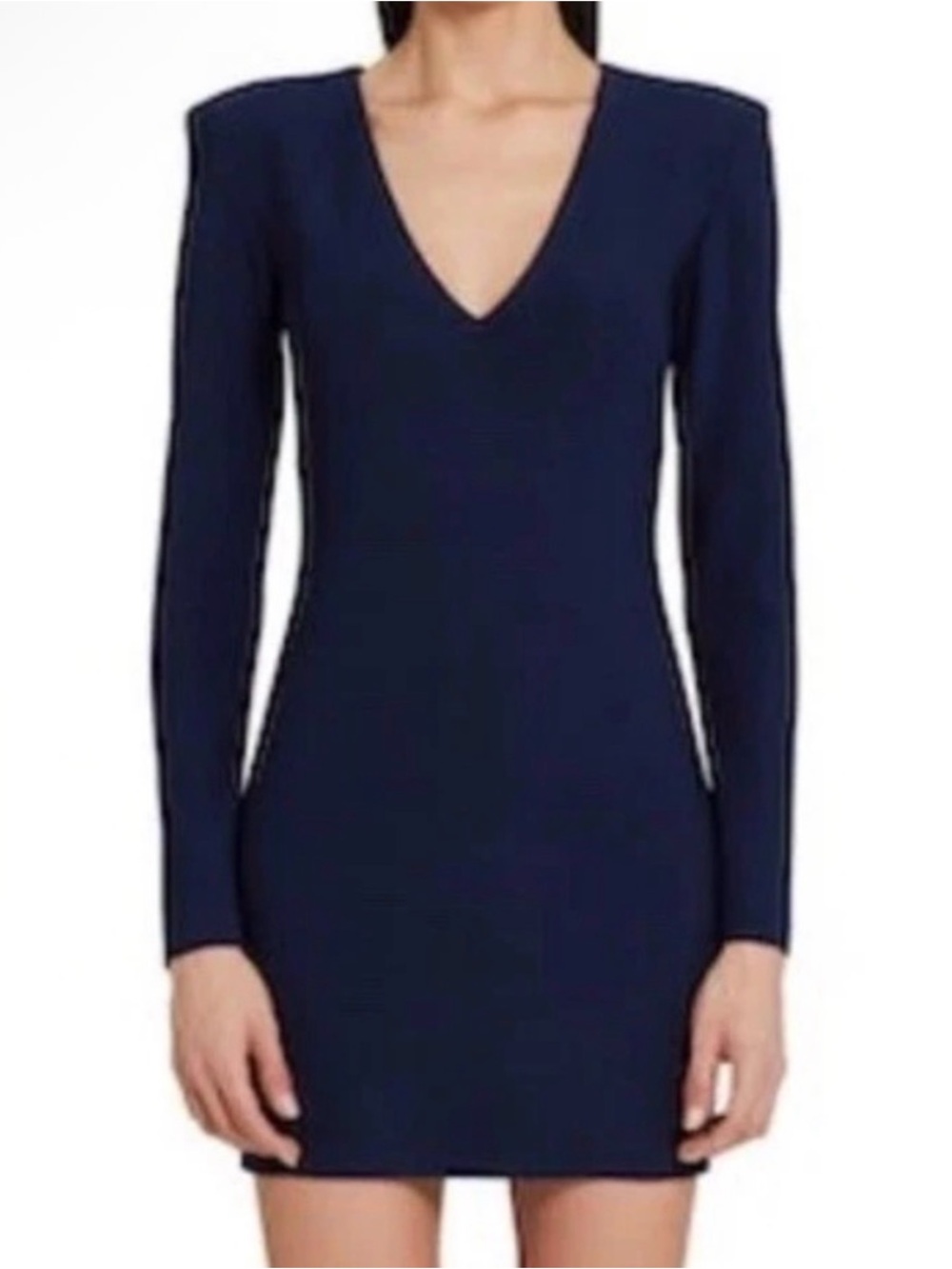 Amanda Uprichard Navy Long-Sleeve V-Neck Mini Dress
